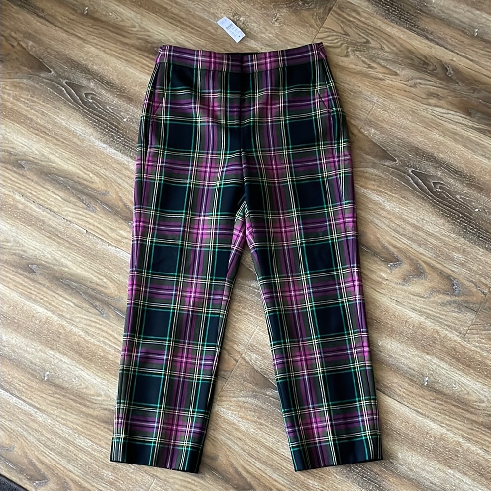 J Crew Kate Straight-Leg Pant in Pink Stewart Tartan Plaid NWT